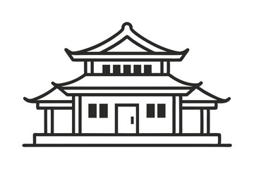Line Drawing of Traditional Korean House Black Fill Flat Icon Style Vector Illustration