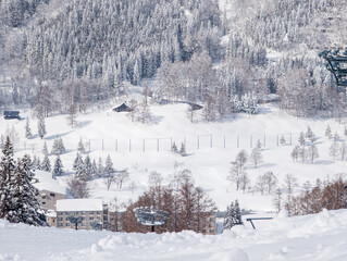 The Japanese ski area of Madarao on a cold, sunny winters day