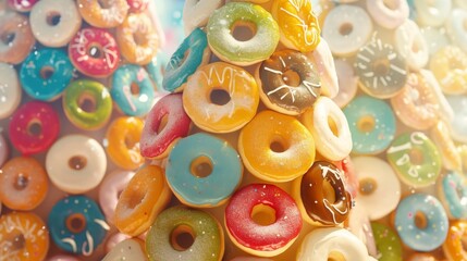 Donuts shaped as Christmas tree composition background 