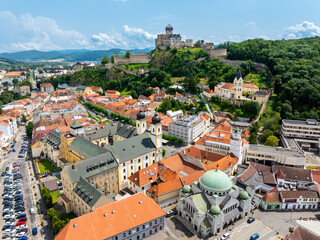 City and Castle in Trenčín, Slovakia - Aerial View of Historic Landscape