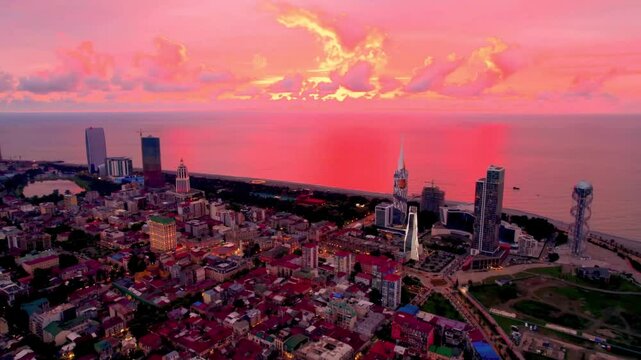 Aerial View of sea view and city 4k