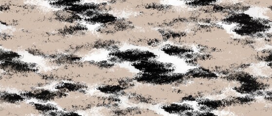 Seamless abstract textured pattern. Simple background black, beige, white texture. Digital brush strokes, stains. Designed for textile fabrics, wrapping paper, background, wallpaper, cover.