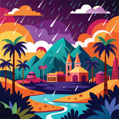 Obraz premium High-Quality Monsoon Scene Image: Scenic Landscape with Monsoon Rain or Urban View with Rain Effects, Vibrant and Eye-Catching