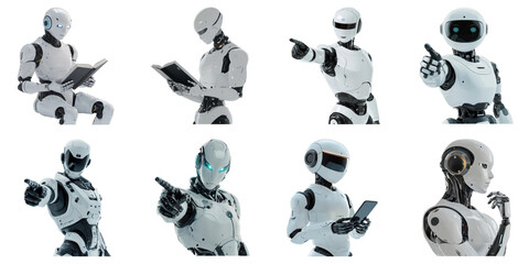 PNG AI robot no bg sample mockup set future worker concept using for decoration.