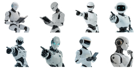 PNG AI robot no bg sample mockup set future worker concept using for decoration.