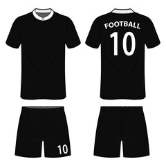 Black Football Uniform Set with Number and Text Back View Technical Template for Fashion Design

