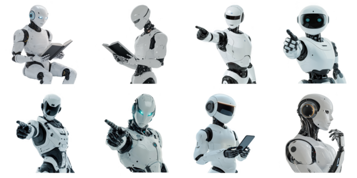 PNG AI robot no bg sample mockup set future worker concept using for decoration.