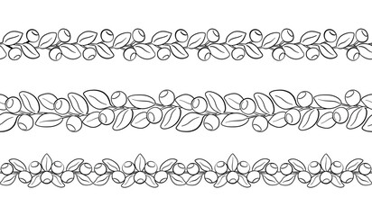 Fototapeta premium Blueberry Border Graphic Design Element Set. Outline Vector Illustration Isolated on White