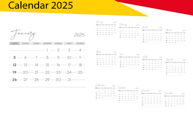 Design of annual calendar for 2025
