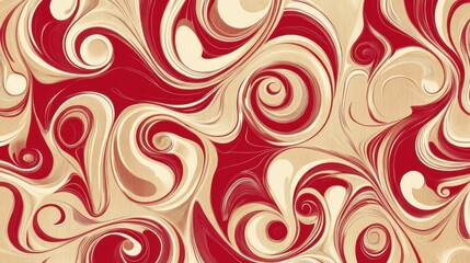 Elegant swirling red and beige abstract pattern with flowing lines