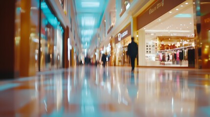 Busy Shopping Mall with Bright Lights and Reflective Floors photo