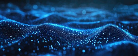 Abstract gradient hologram dynamic wave of particles. Digital technology background