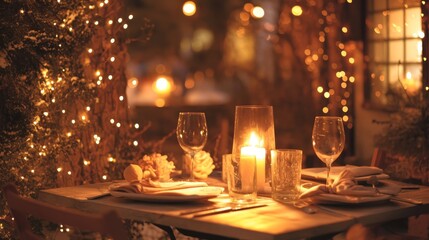 Outdoor christmas decoration restaurant table composition background