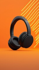 Modern black headphones on vibrant background