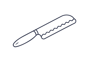 Detailed Line Drawing of Serrated Blades Bread Knife – Vector Illustration