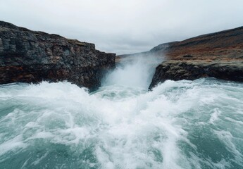 Obraz premium Powerful waterfall cascading through rugged cliffs