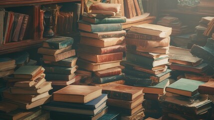 Fototapeta premium Pile of old books composition background