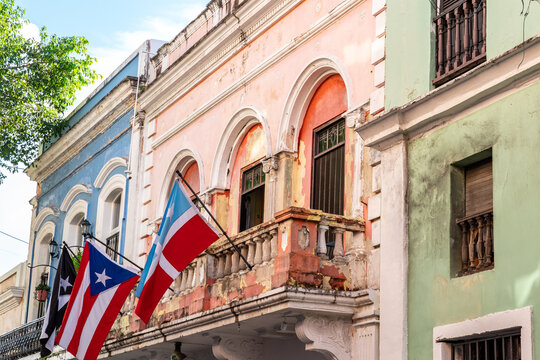 Houses with flags in San Juan Puerto Rico 