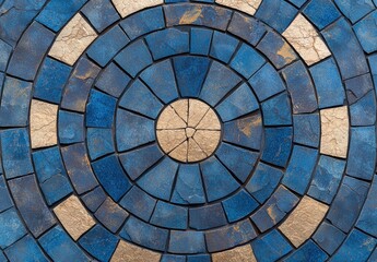 Fototapeta premium Intricate mosaic tile pattern with blue and gold colors