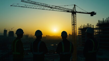 Silhouettes of engineers composition background