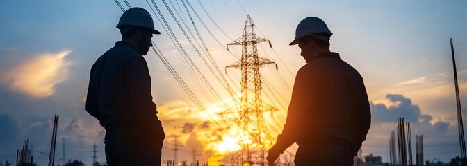 Silhouettes of engineers composition background