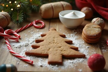 Festive christmas scene with gingerbread tree and holiday decorations for seasonal inspiration