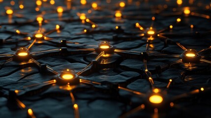 Futuristic neural network design with glowing connections on dark surface