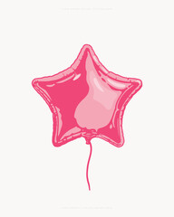 A pink balloon in the shape of a star. Hand drawn vector illustration on light background.