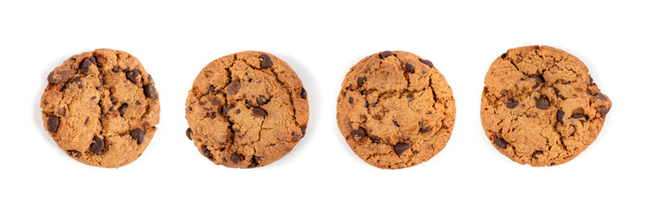 Chocolate chips cookies isolated, American biscuits, cocoa confectionery cake, sweet morsels bakery