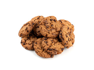 Chocolate chips cookies isolated, American biscuits, cocoa confectionery cake, sweet morsels bakery