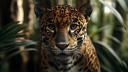 Obraz premium Close up portrait of wild jaguar with piercing eyes image