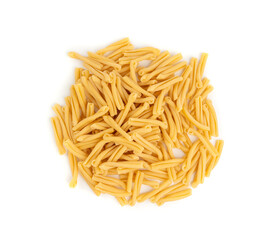 Casarecce pasta isolated, dry traditional macaroni, raw casarecce, wheat noodles, Italy cuisine ingredient