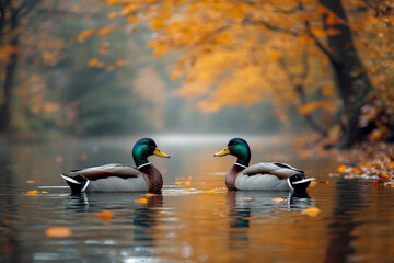 Obraz premium ducks in a pond in autumn