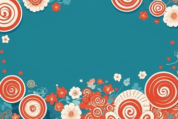 vibrant floral border with red and orange flowers on a teal background, evoking a cheerful and lively spring or summer feel