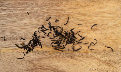 Flavored Black Tea Leaves Scattered Texture, High Quality Black Tea Pile with Fruits and Flowers, Dry Tea