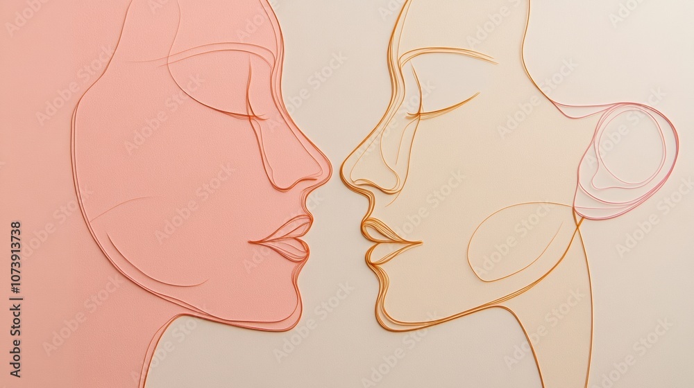 Fototapete two interconnected faces in soft pastel colors represent the deep connection of communication and em