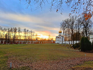 Autumn sunset at the monastery walls