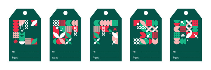 Set of modern geometric Christmas gift tags. Vector