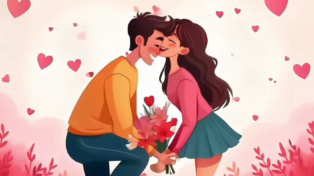 Couple with a bouquet of flowers