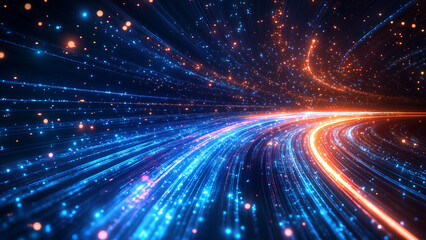 Naklejka premium Abstract Digital Space: Blue Background with Light Streaks and Vertical Streams