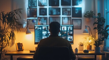 Fototapeta premium A person working on a computer in a cozy indoor setting