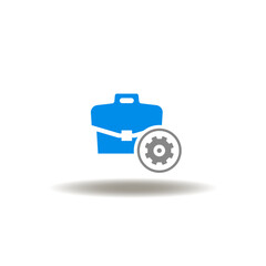 Vector illustration of briefcase with gear wheel. Symbol of tools box. Icon of toolbox.