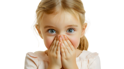 Little girl holding her nose with unpleasant stink causing strong odor, smelly, disgust at smell with bad stench affecting young toddler child face disgust gesture
