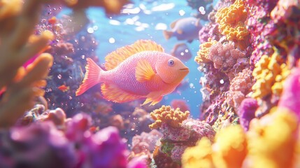 Underwater Paradise: Colorful Coral Reef Seen Through Parrotfish Eyes | Ultra-Detailed 3D Render of Vibrant Marine Life