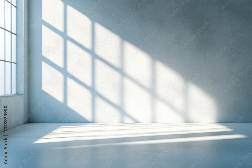 Poster the room features expansive windows that cast intricate shadows on the floor, enhancing a sense of c