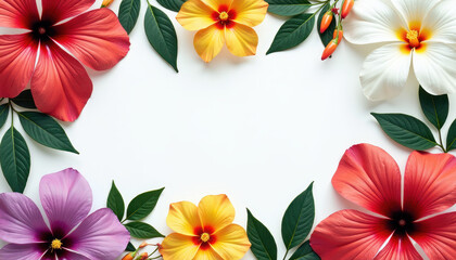 Free copy space in the middle, surrounded with flowers bachelor button, love-in-a-mist, globe flower, and sneezeweed, copy space