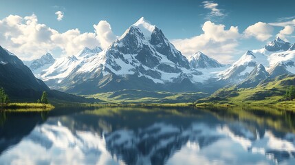 Naklejka premium Magnificent mountain peak and stunning reflection natural landscape picture
