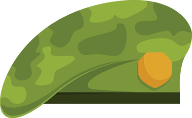 Green camouflage beret with orange hexagon insignia representing military service, honor, and duty