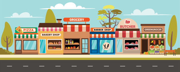 A City View With Various Stores