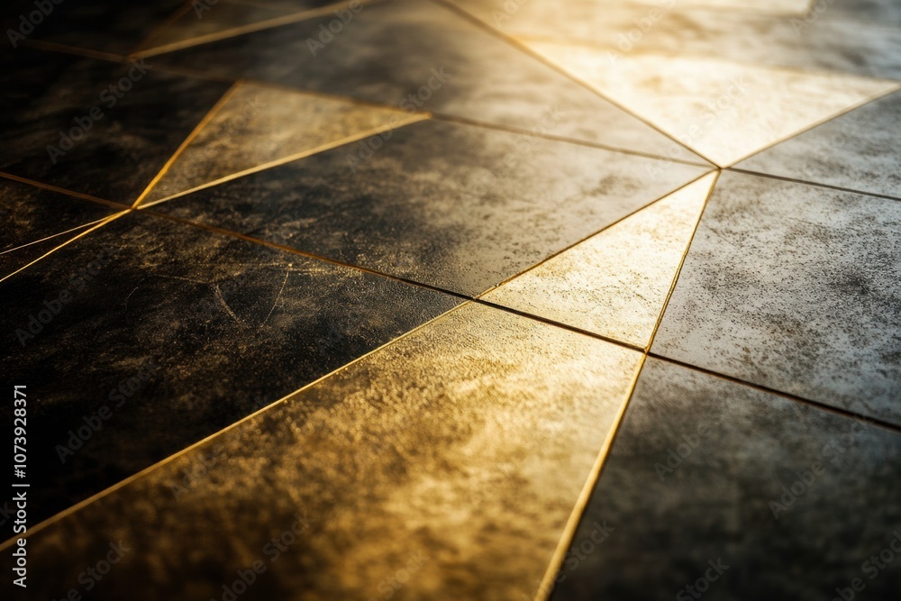 Aufkleber Geometric shapes and metallic surfaces interact, casting shadows that enhance the atmosphere of elegance and depth in the setting. Generative AI
